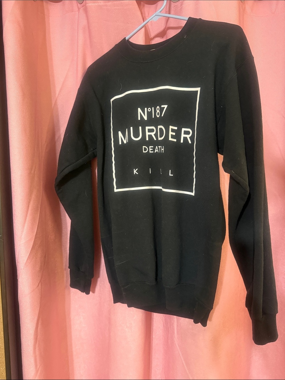 Black Crewneck Graphic Sweatshirt with White Print